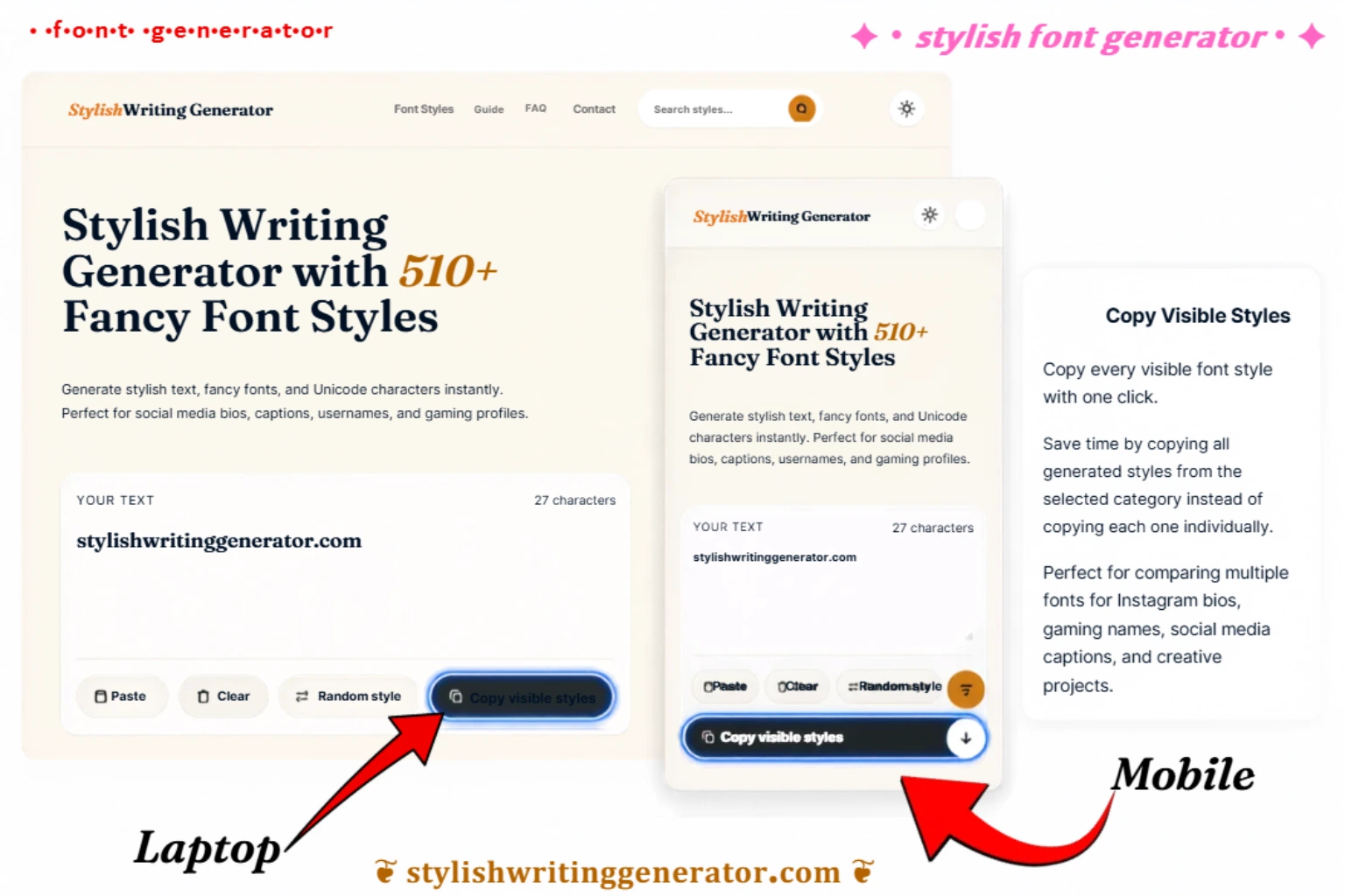 Copy Visible Styles feature in Stylish Writing Generator