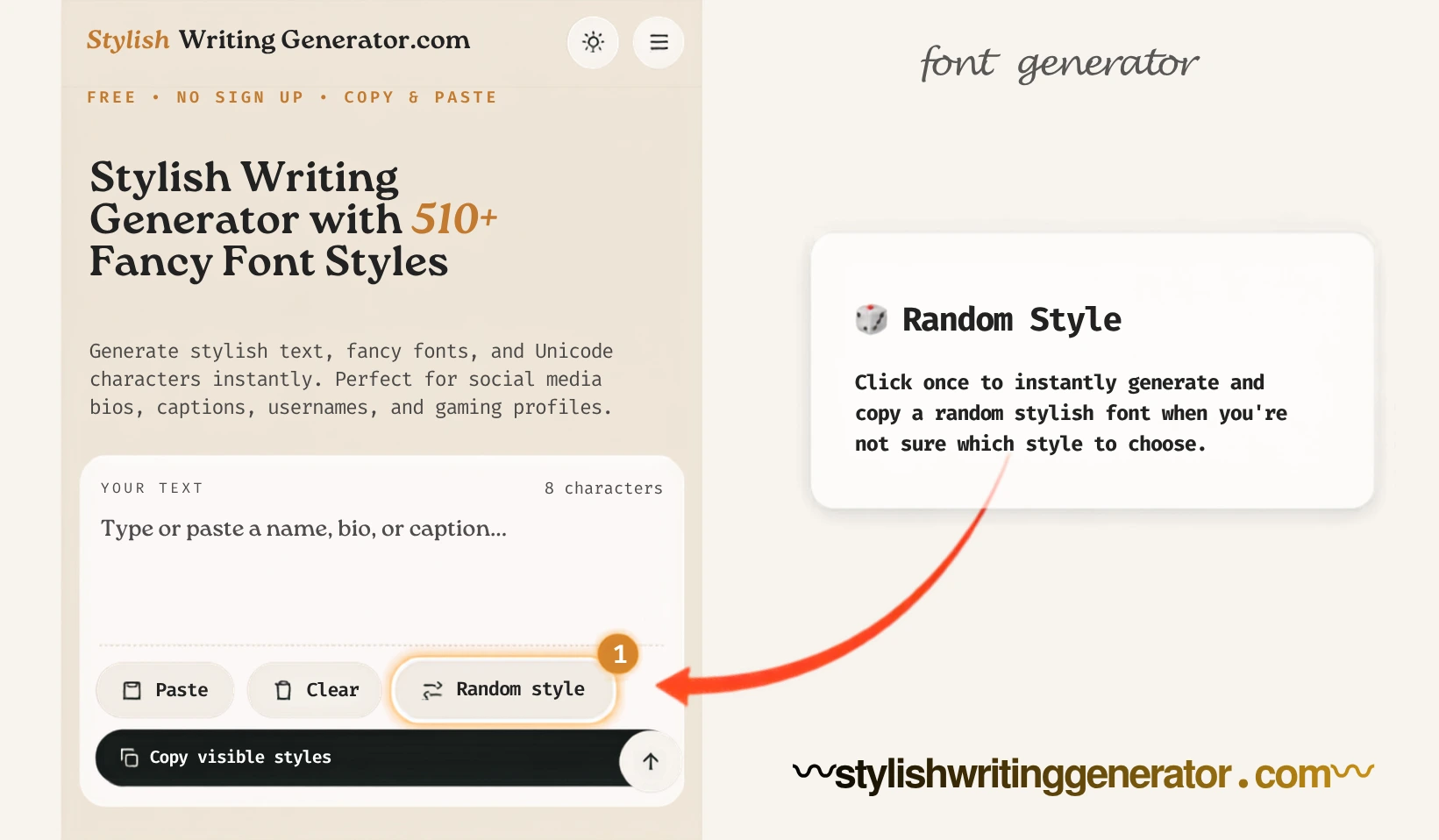 Random Style feature in Stylish Writing Generator