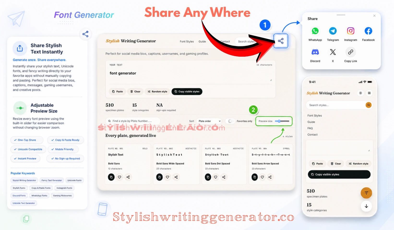 Share stylish text directly from Stylish Writing Generator