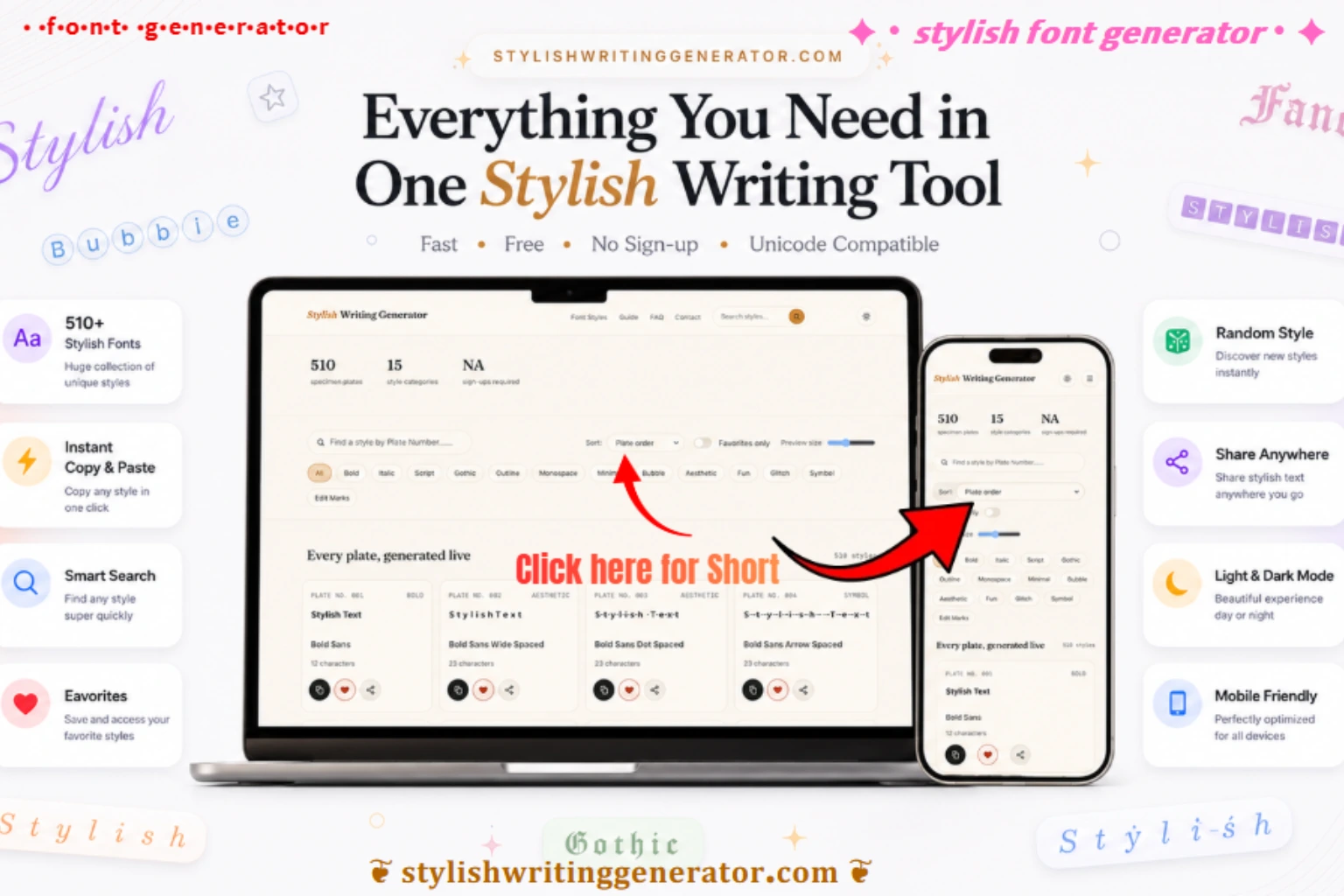 Sort stylish font styles using different sorting options
